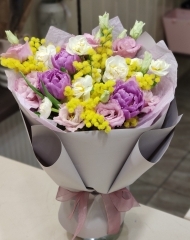 Букет Весенний с тюльпанами, нарциссами и мимозой 