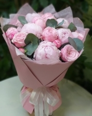 Ароматный кулёчек из пионов Сара Бернар и садовой розы Мэнсфилд пинк парк спрей